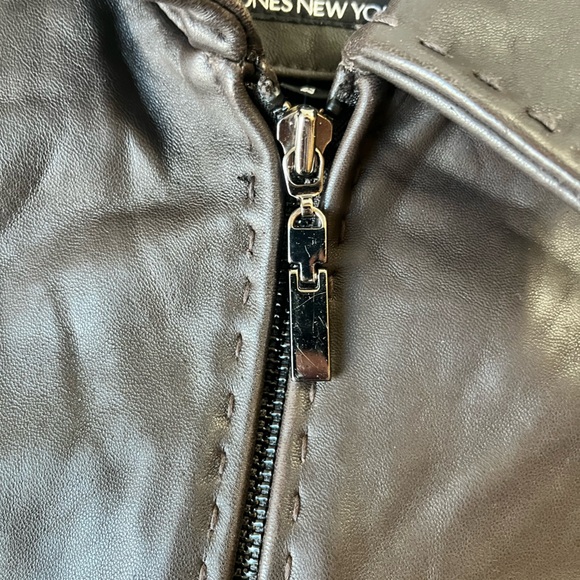 Jones New York Brown Genuine Leather Jacket Fitted Zip Front Size S - Picture 16 of 16